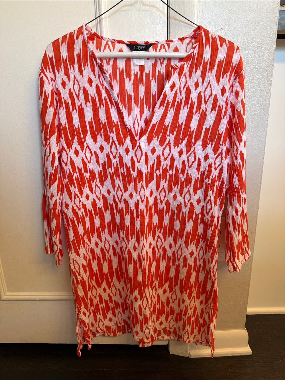J. Crew orange and white ikat v-neck tunic / swim coverup